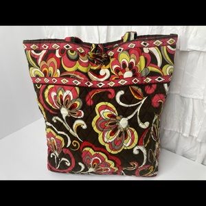 Vera Bradley Puccini Brown Red Green White Floral Cotton Tote like new!!